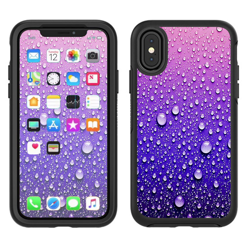 Waterdrops On Purple Otterbox Defender Apple iPhone X Skin