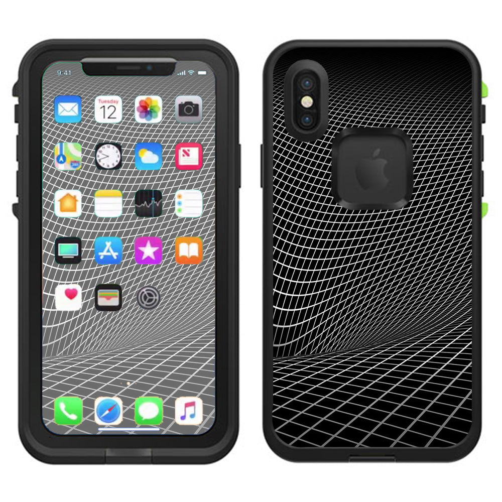  Abstract Lines On Black Lifeproof Fre Case iPhone X Skin