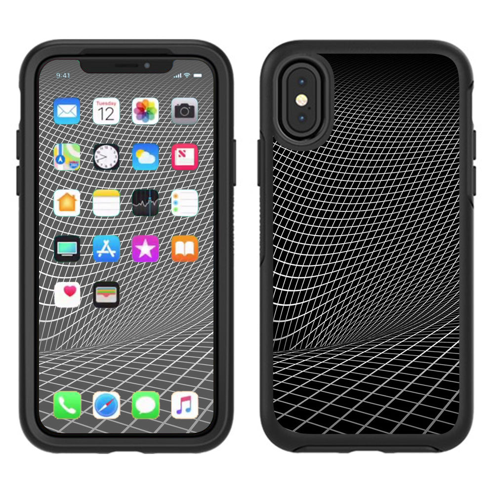  Abstract Lines On Black Otterbox Defender Apple iPhone X Skin