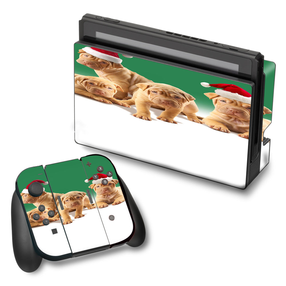  Shar-Pei Puppies In Santa Hats Nintendo Switch Skin