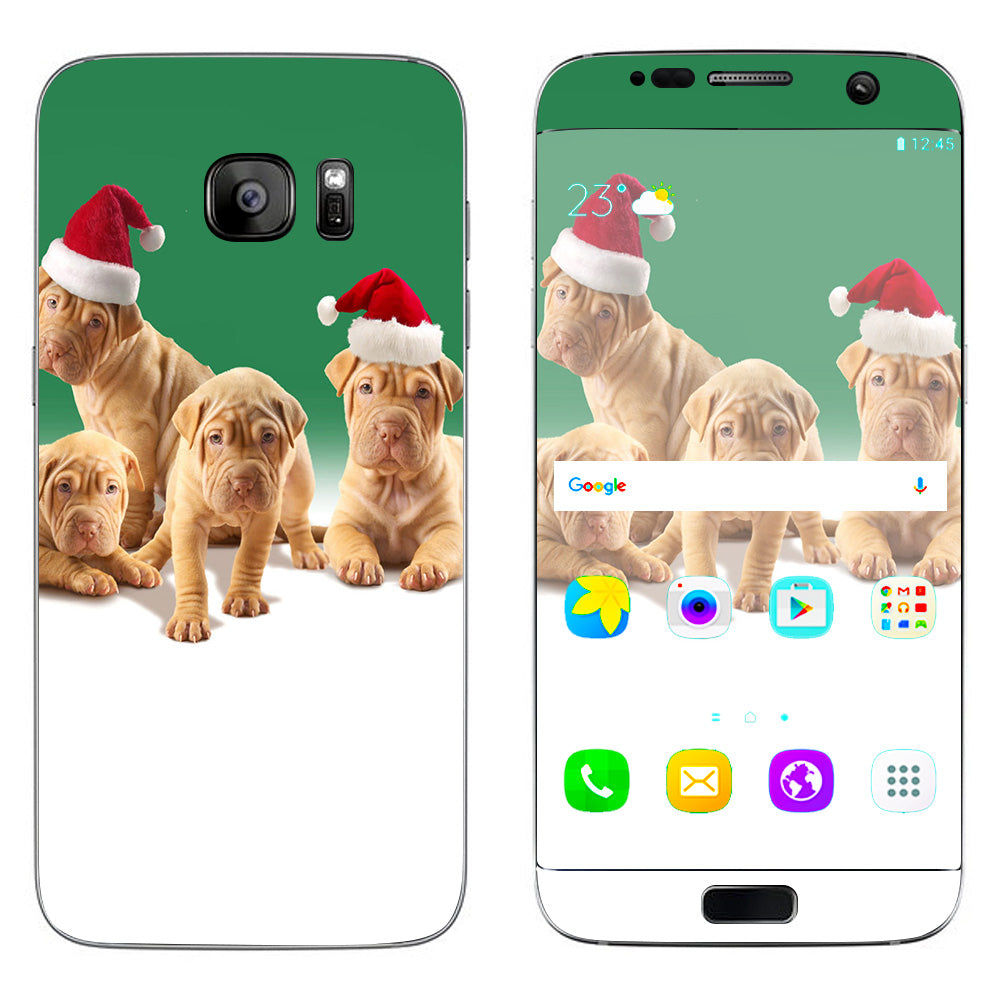 Shar-Pei Puppies In Santa Hats Samsung Galaxy S7 Edge Skin