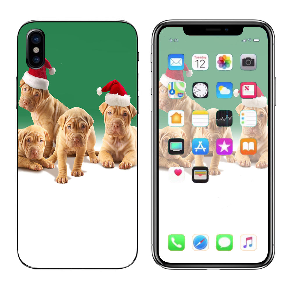  Shar-Pei Puppies In Santa Hats Apple iPhone X Skin