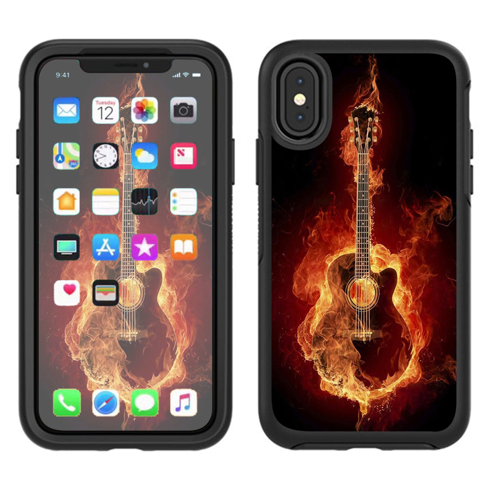 Guitar In Flames Otterbox Defender Apple iPhone X Skin