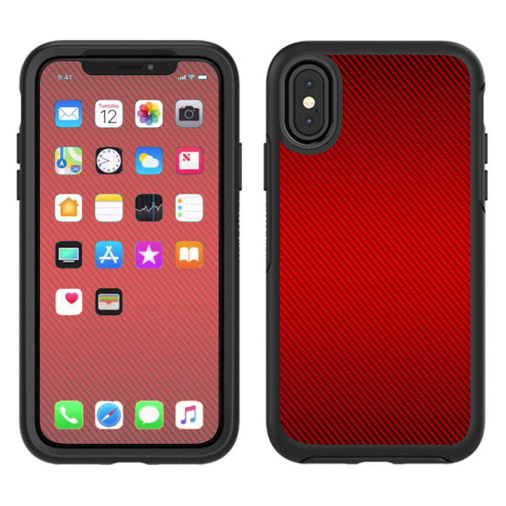  Red Carbon Fiber Graphite Otterbox Defender Apple iPhone X Skin