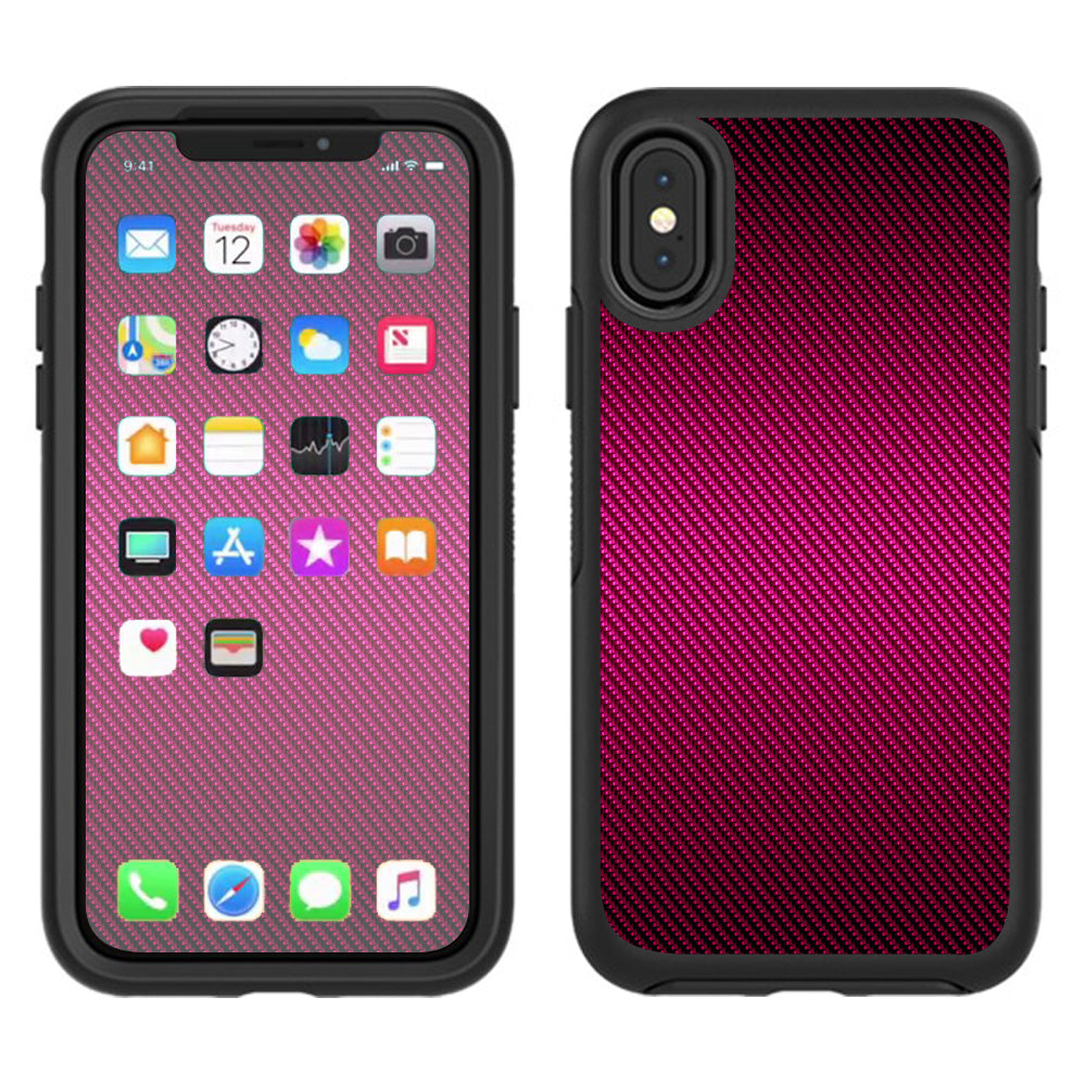  Pink,Black Carbon Fiber Graphite Otterbox Defender Apple iPhone X Skin