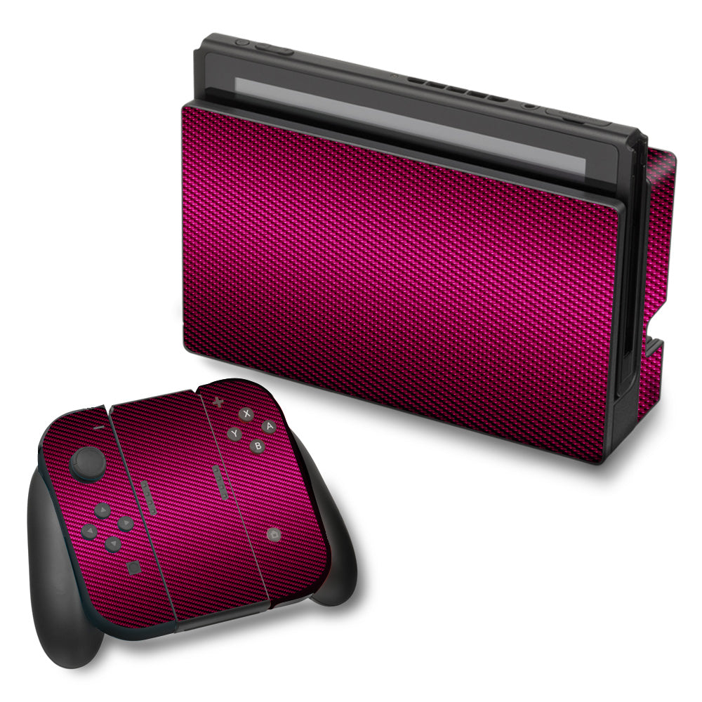  Pink,Black Carbon Fiber Graphite Nintendo Switch Skin