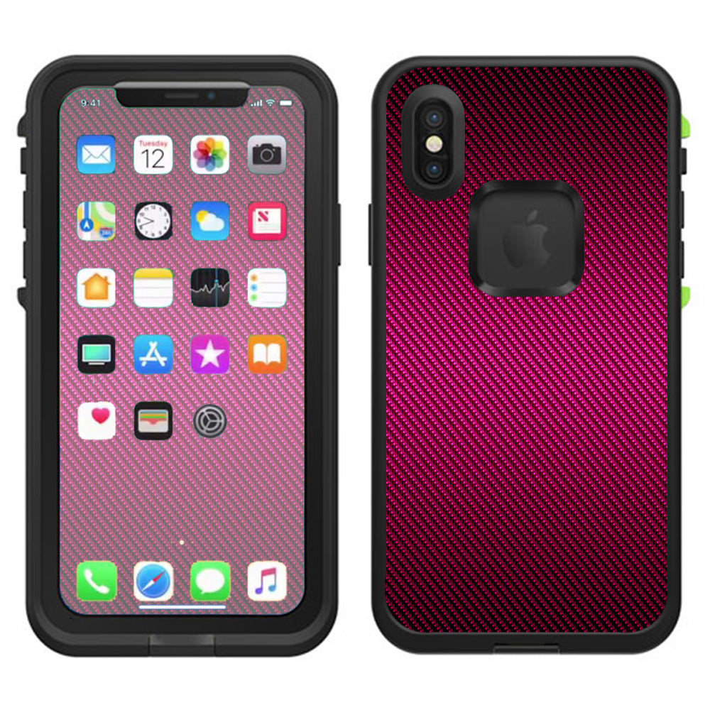  Pink,Black Carbon Fiber Graphite Lifeproof Fre Case iPhone X Skin