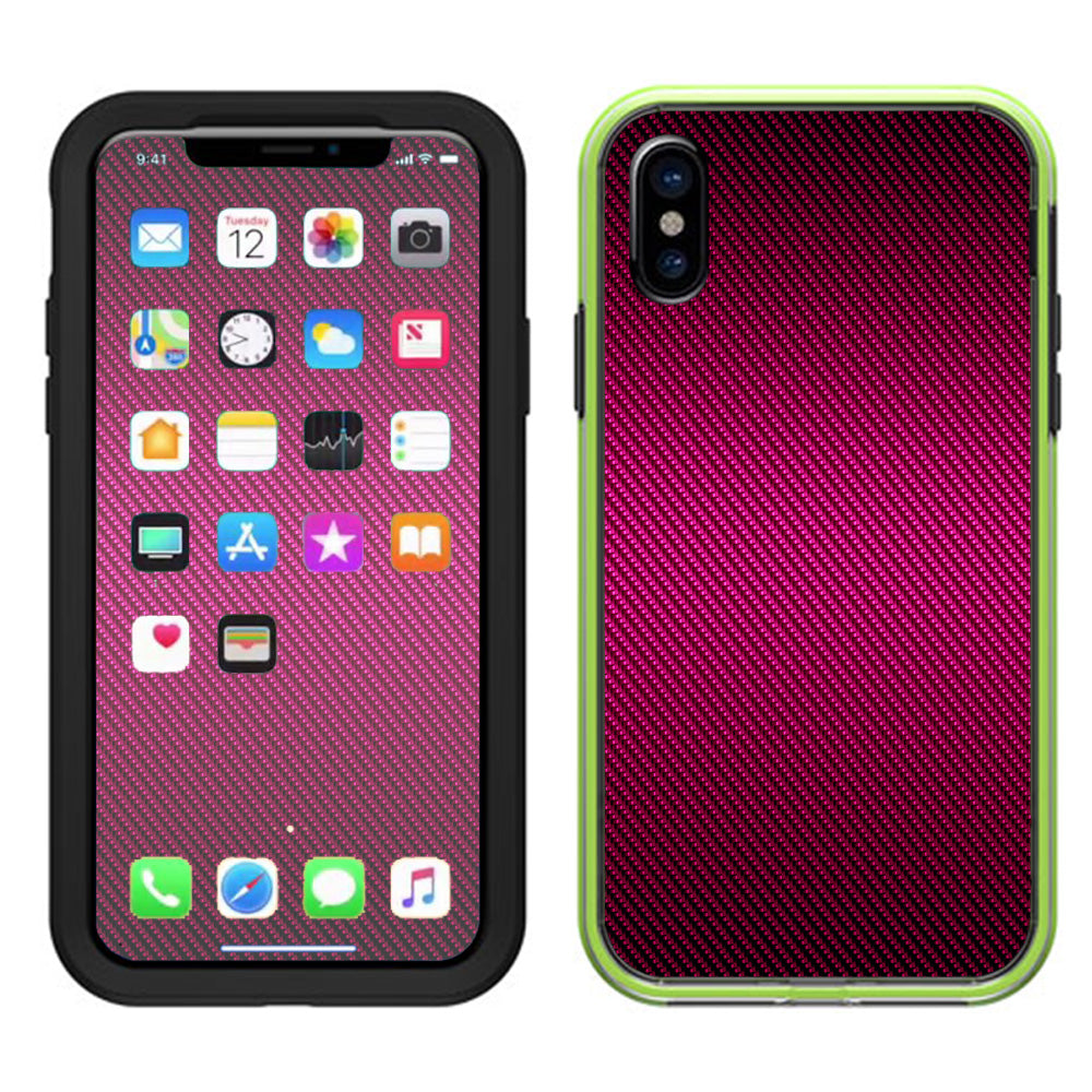  Pink,Black Carbon Fiber Graphite Lifeproof Slam Case iPhone X Skin
