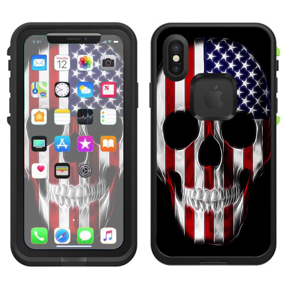  American Skull Flag In Skull Lifeproof Fre Case iPhone X Skin