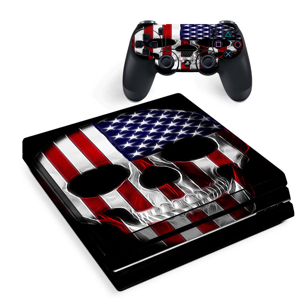 Skin Decal Vinyl Wrap For Playstation Ps4 Pro Console & Controller Stickers Skins Cover/ American Skull Flag In Skull Sony PS4 Pro Skin