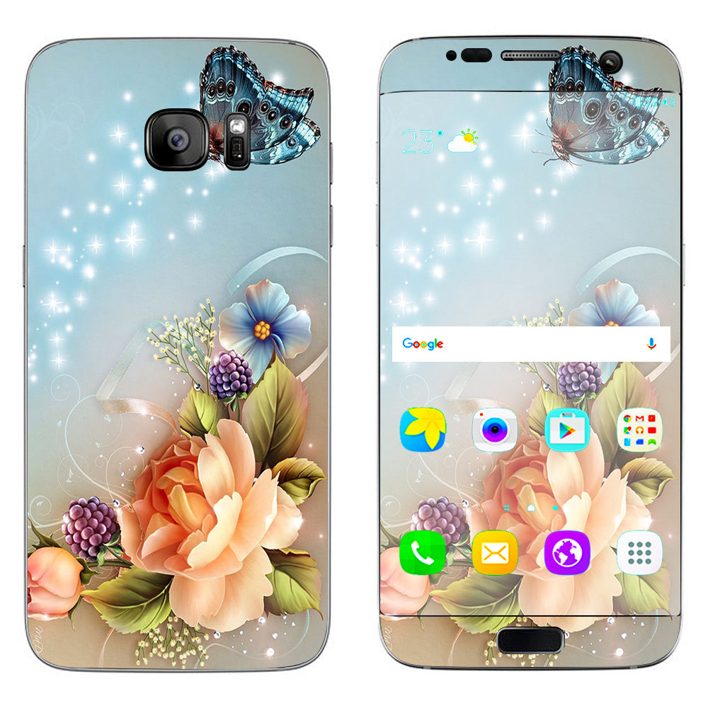  Sparkle Butterfly Flowers Samsung Galaxy S7 Edge Skin
