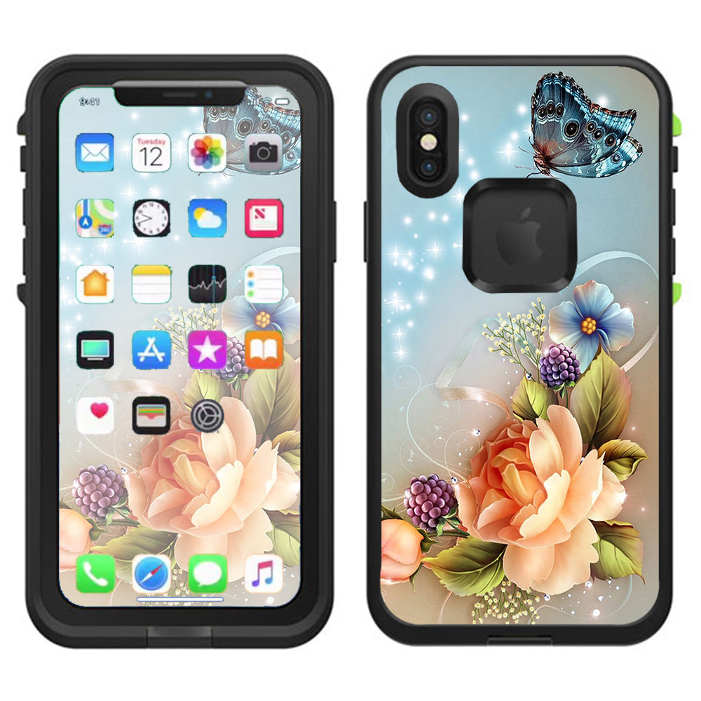  Sparkle Butterfly Flowers Lifeproof Fre Case iPhone X Skin