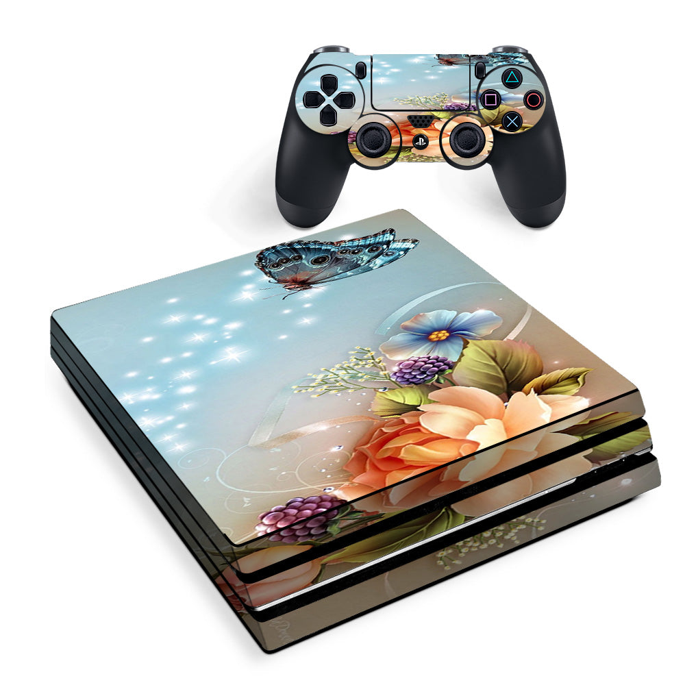 Skin Decal Vinyl Wrap For Playstation Ps4 Pro Console & Controller Stickers Skins Cover/ Sparkle Butterfly Flowers Sony PS4 Pro Skin