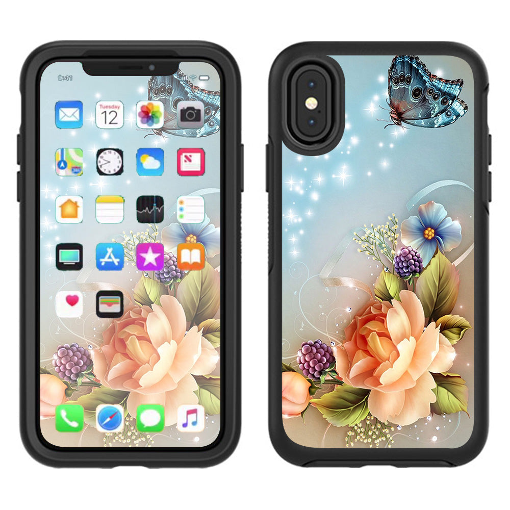  Sparkle Butterfly Flowers Otterbox Defender Apple iPhone X Skin