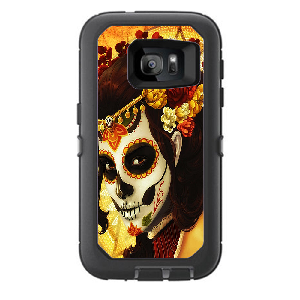  Skull Girl Dia De Los Muertos Paint Otterbox Defender Samsung Galaxy S7 Skin
