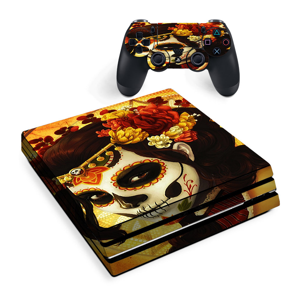 Skin Decal Vinyl Wrap For Playstation Ps4 Pro Console & Controller Stickers Skins Cover/ Skull Girl Dia De Los Muertos Paint Sony PS4 Pro Skin