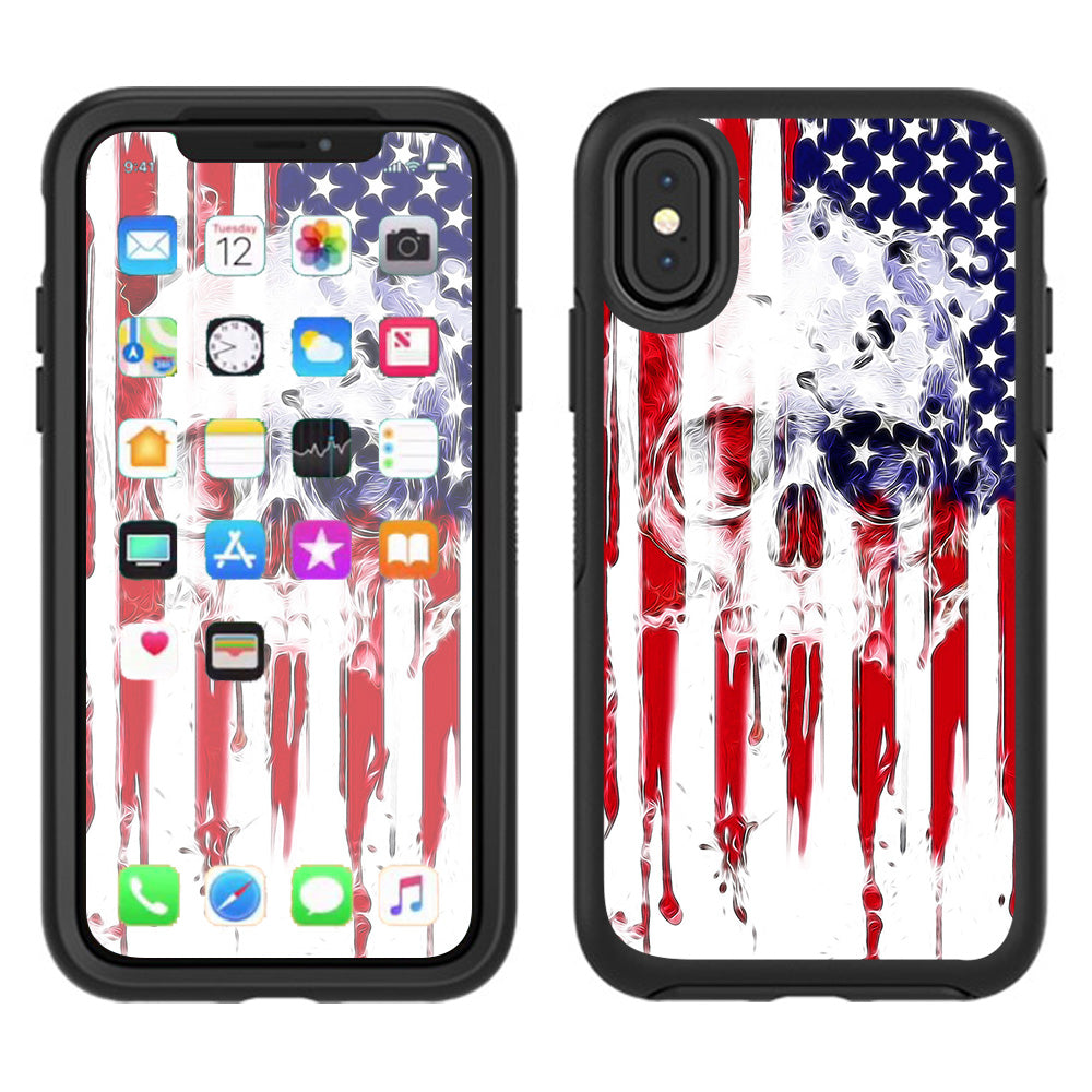  U.S.A. Flag Skull Drip Otterbox Defender Apple iPhone X Skin