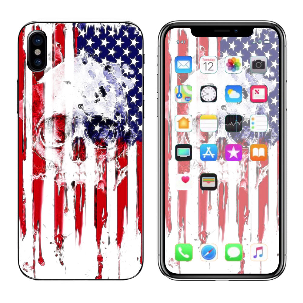  U.S.A. Flag Skull Drip Apple iPhone X Skin