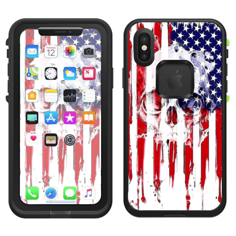  U.S.A. Flag Skull Drip Lifeproof Fre Case iPhone X Skin