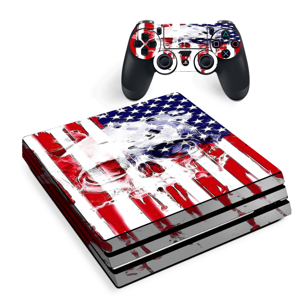 Skin Decal Vinyl Wrap For Playstation Ps4 Pro Console & Controller Stickers Skins Cover/ U.S.A. Flag Skull Drip Sony PS4 Pro Skin