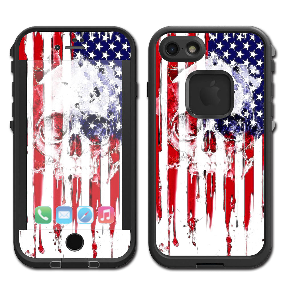  U.S.A. Flag Skull Drip Lifeproof Fre iPhone 7 or iPhone 8 Skin