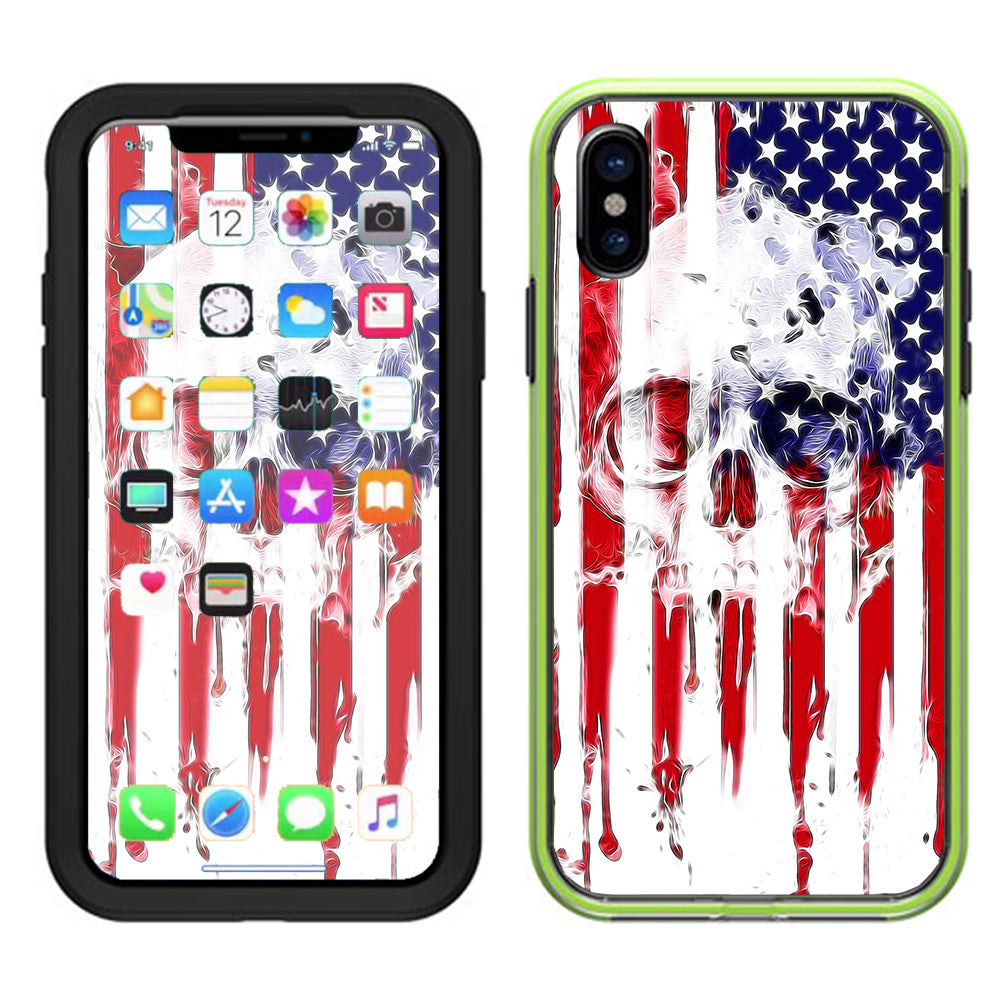  U.S.A. Flag Skull Drip Lifeproof Slam Case iPhone X Skin