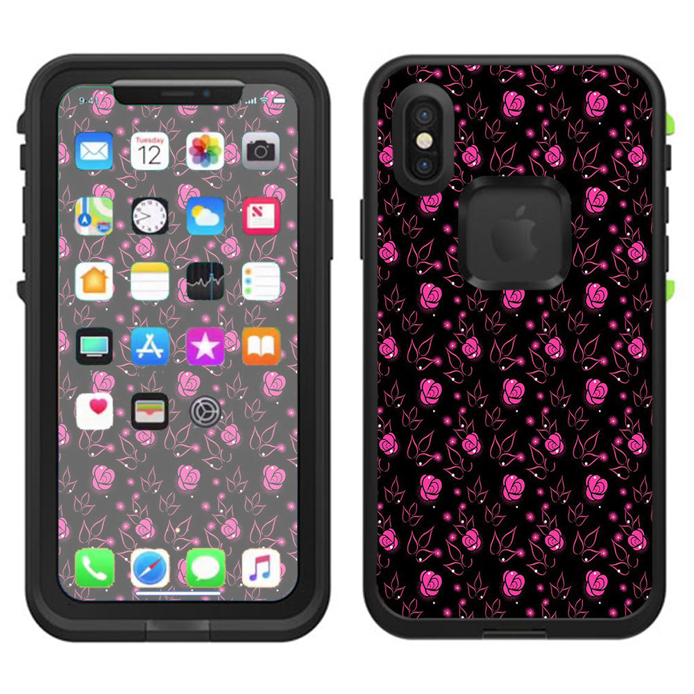  Pink Rose Pattern Lifeproof Fre Case iPhone X Skin