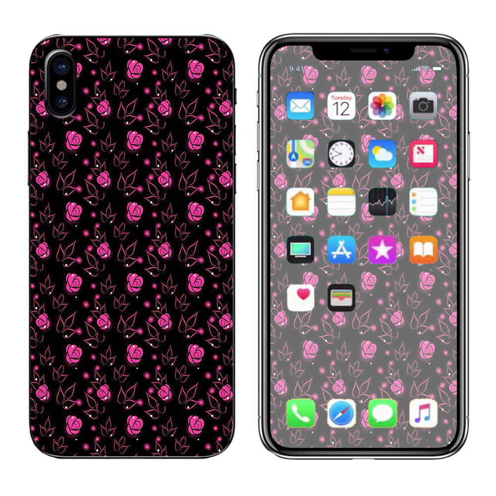  Pink Rose Pattern Apple iPhone X Skin