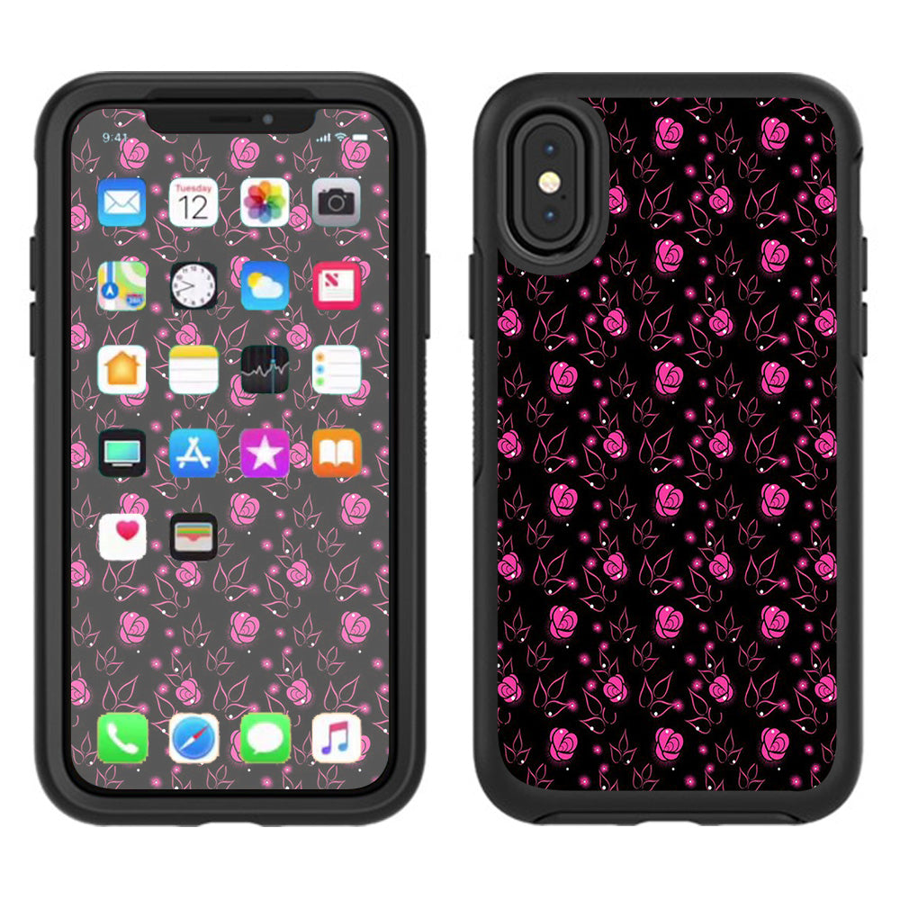  Pink Rose Pattern Otterbox Defender Apple iPhone X Skin