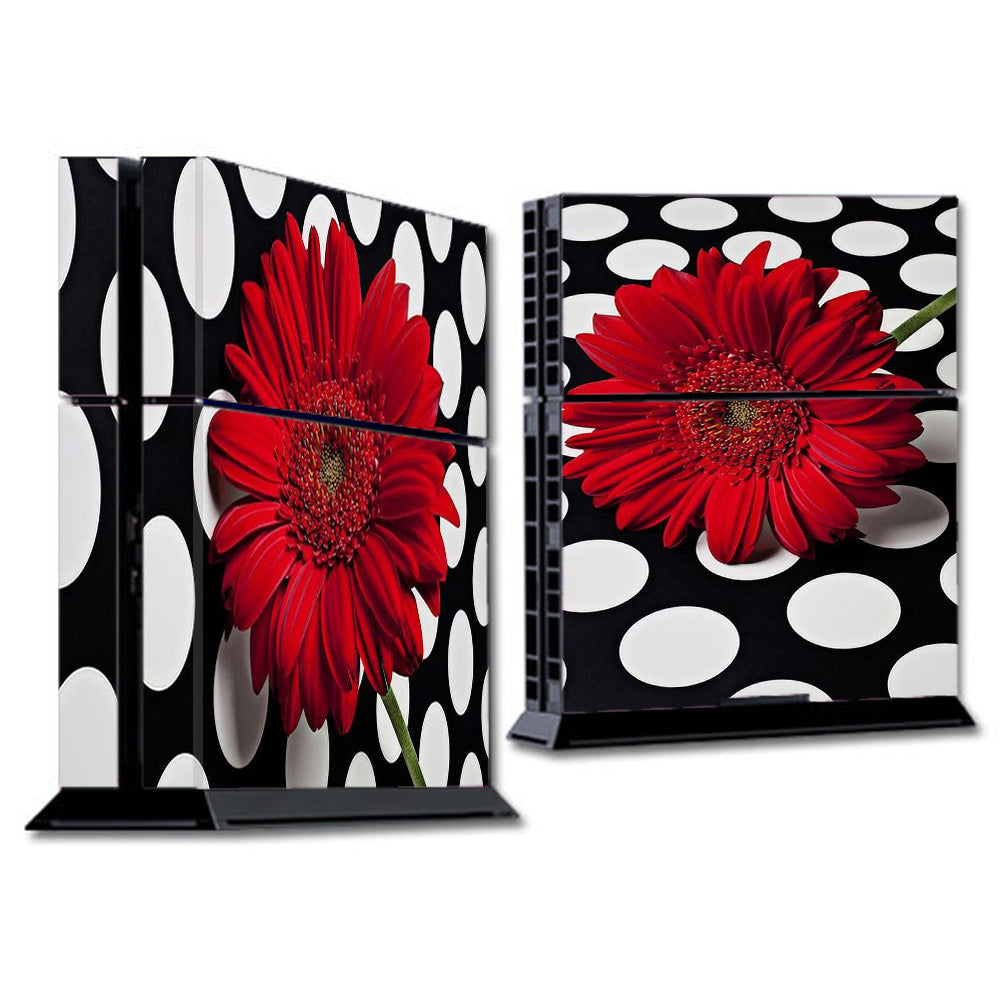  Red Flower On Polka Dots Sony Playstation PS4 Skin