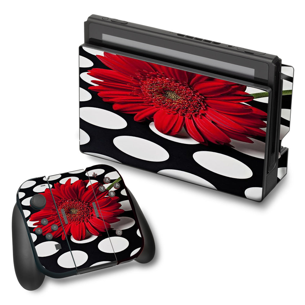 Red Flower On Polka Dots Nintendo Switch Skin