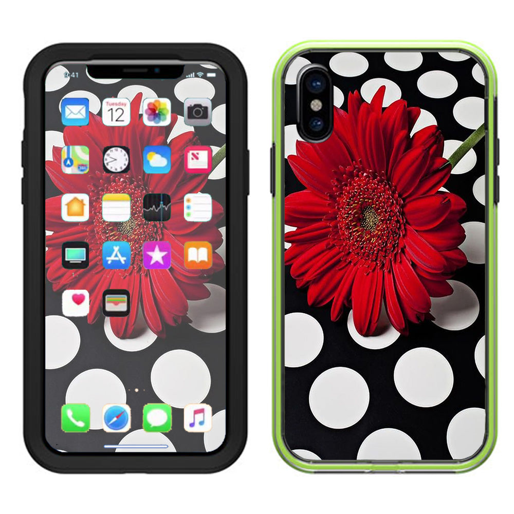  Red Flower On Polka Dots Lifeproof Slam Case iPhone X Skin