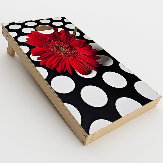  Red Flower On Polka Dots Cornhole Game Boards  Skin