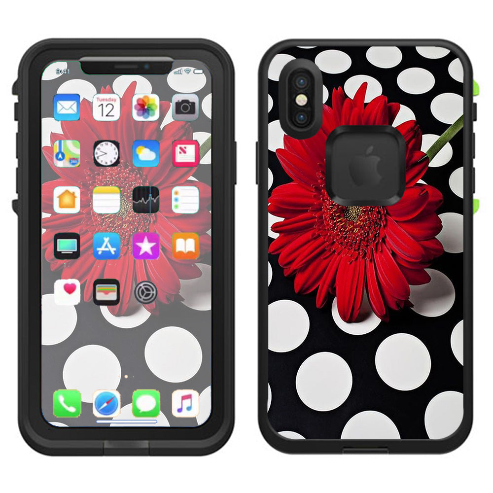  Red Flower On Polka Dots Lifeproof Fre Case iPhone X Skin