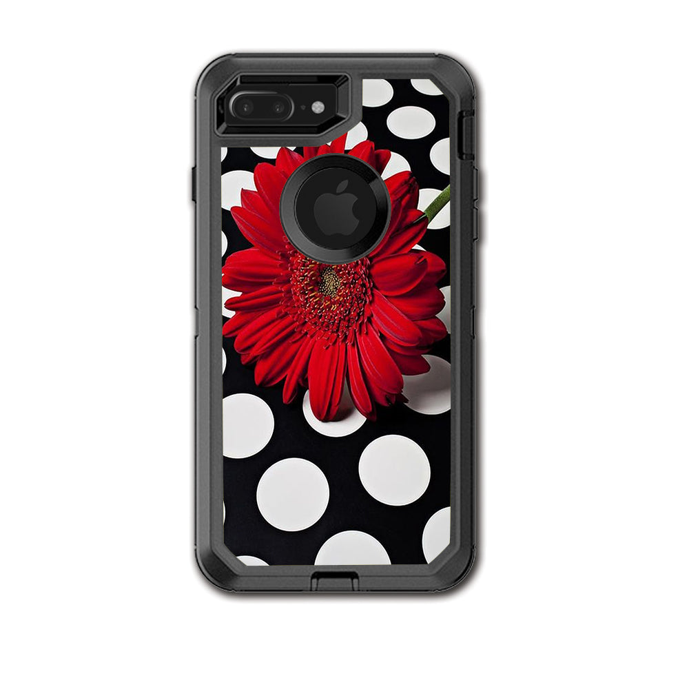  Red Flower On Polka Dots Otterbox Defender iPhone 7+ Plus or iPhone 8+ Plus Skin