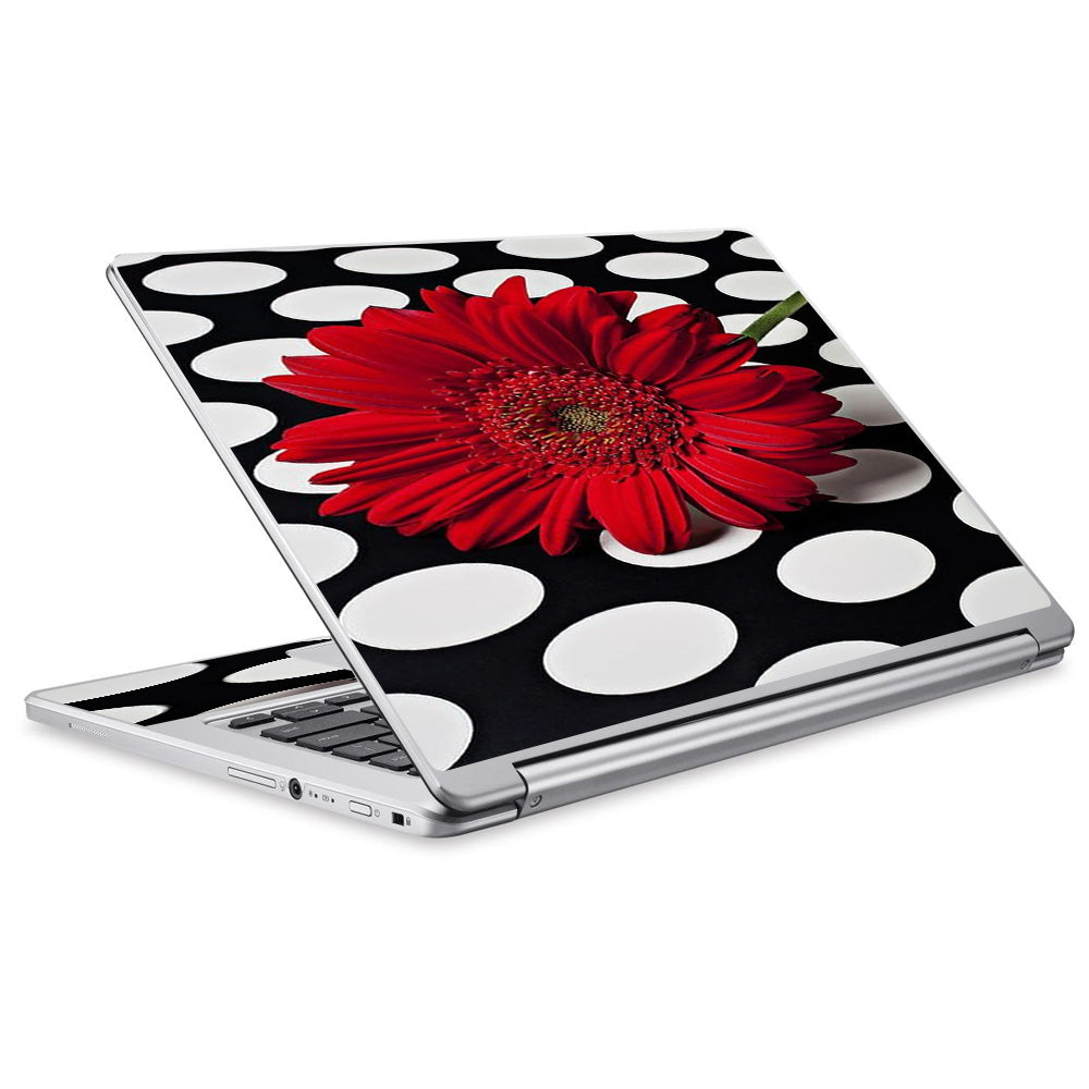  Red Flower On Polka Dots Acer Chromebook R13 Skin