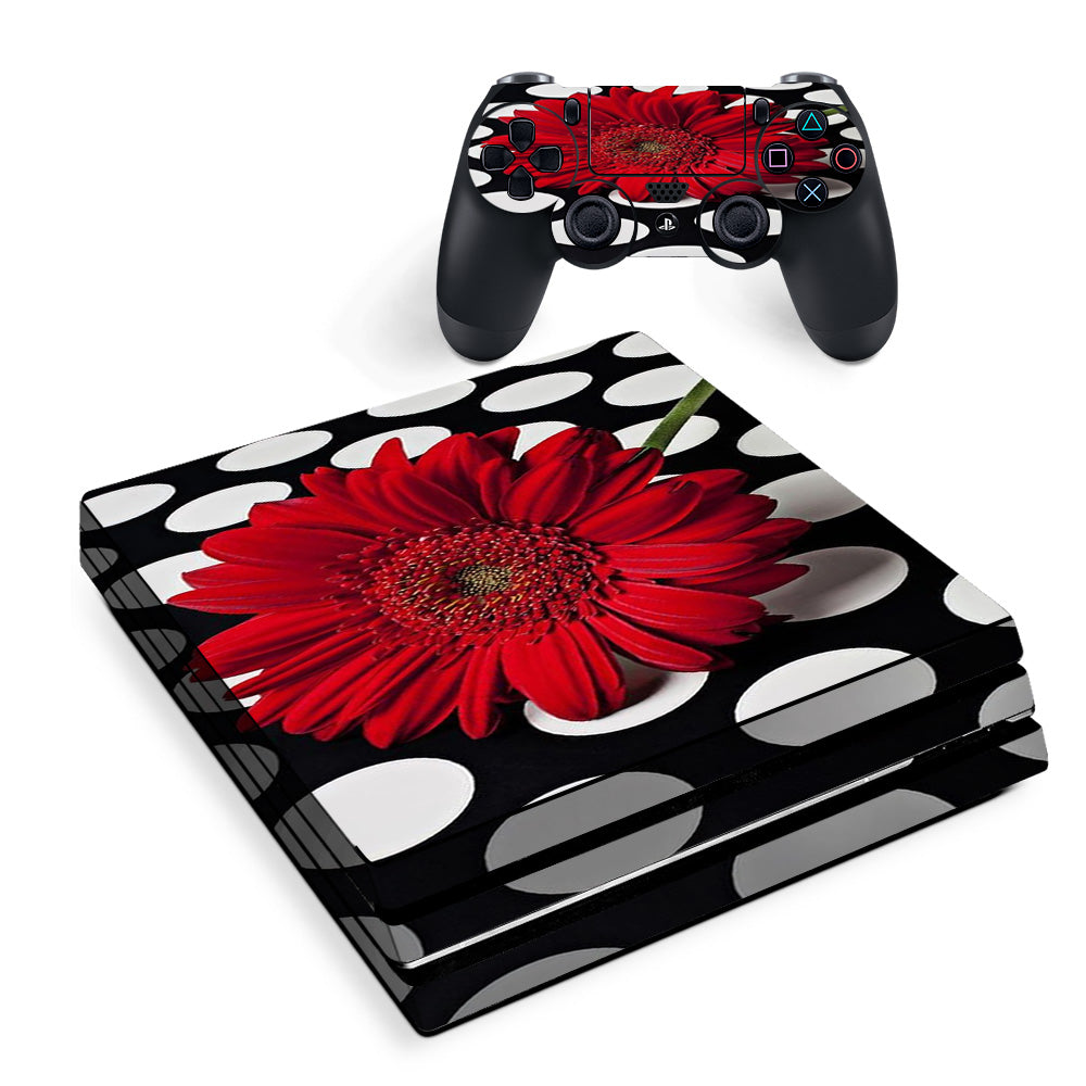 Skin Decal Vinyl Wrap For Playstation Ps4 Pro Console & Controller Stickers Skins Cover/ Red Flower On Polka Dots Sony PS4 Pro Skin