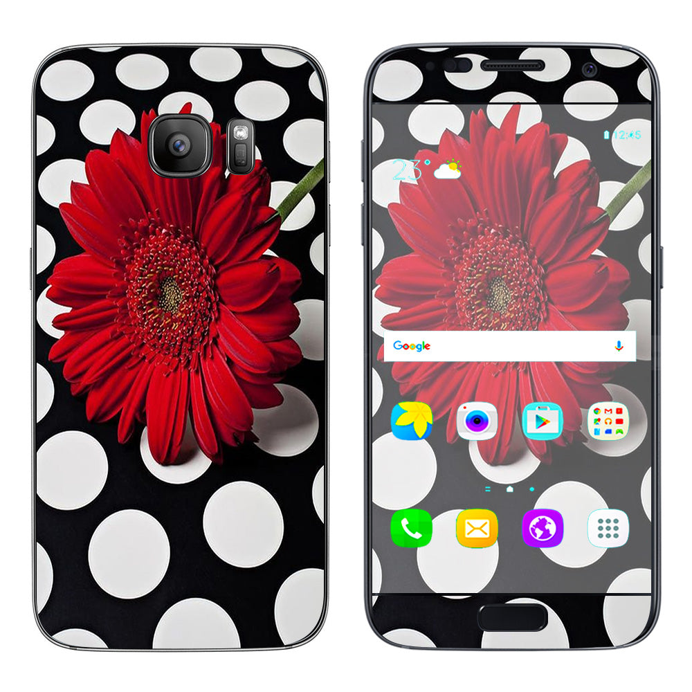  Red Flower On Polka Dots Samsung Galaxy S7 Skin