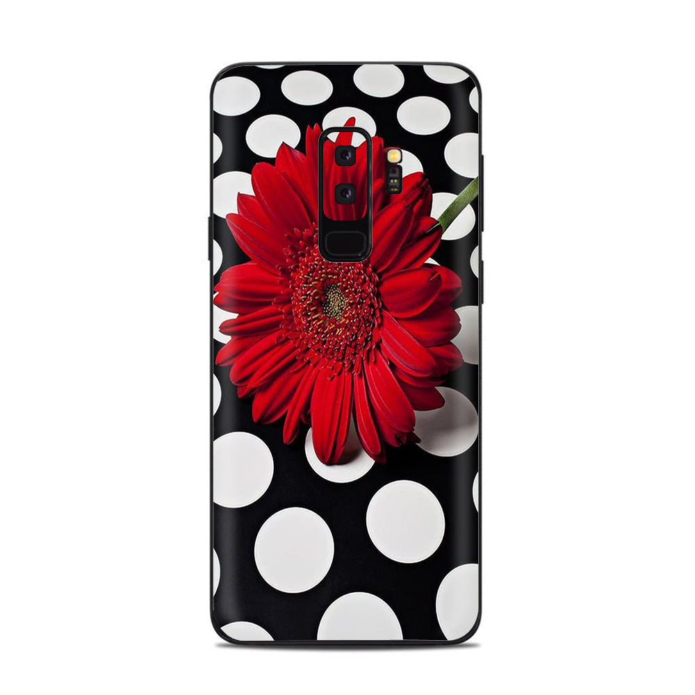  Red Flower On Polka Dots Samsung Galaxy S9 Plus Skin