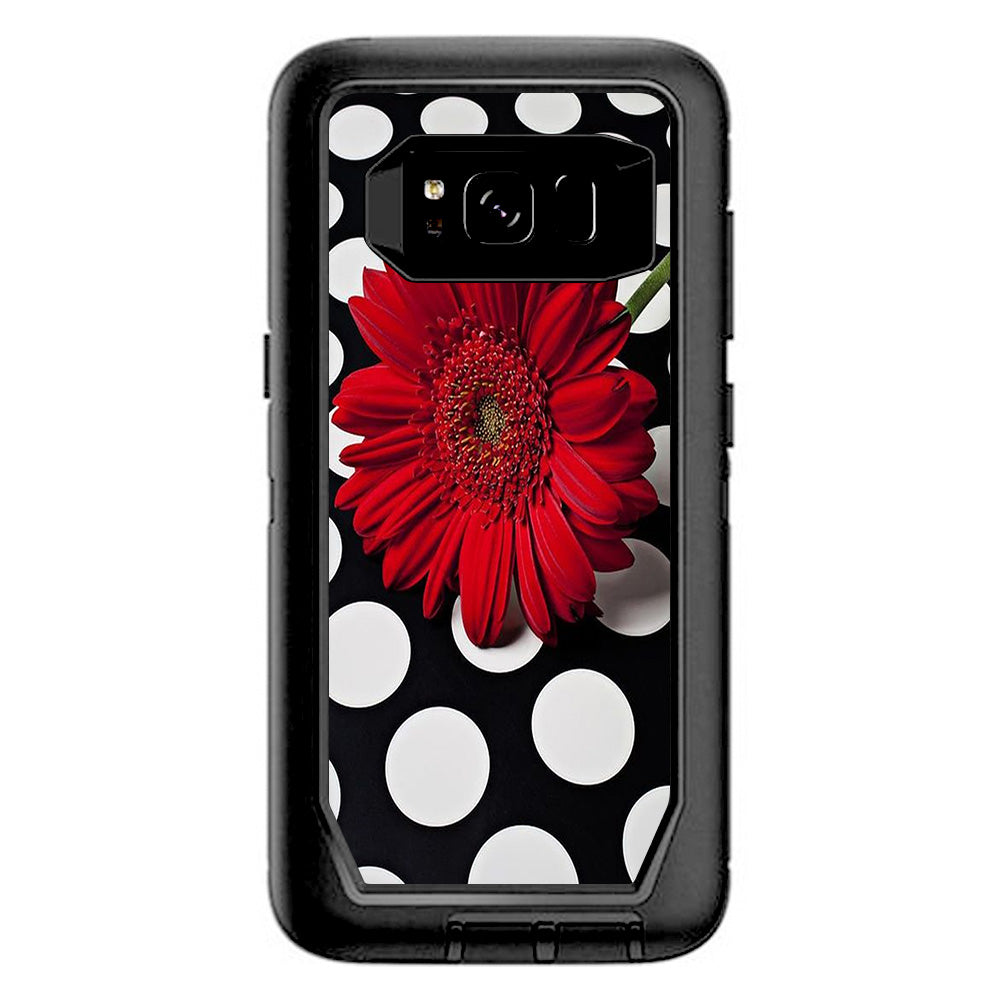  Red Flower On Polka Dots Otterbox Defender Samsung Galaxy S8 Skin