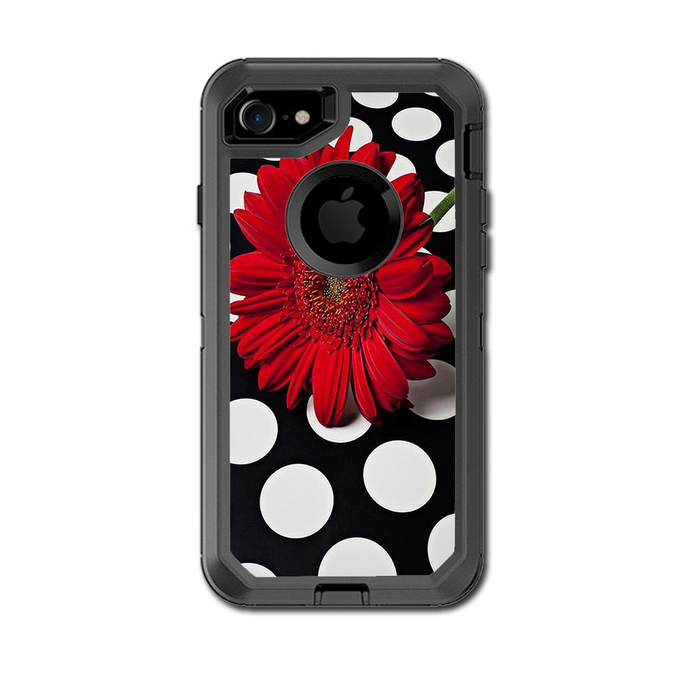 Red Flower On Polka Dots Otterbox Defender iPhone 7 or iPhone 8 Skin