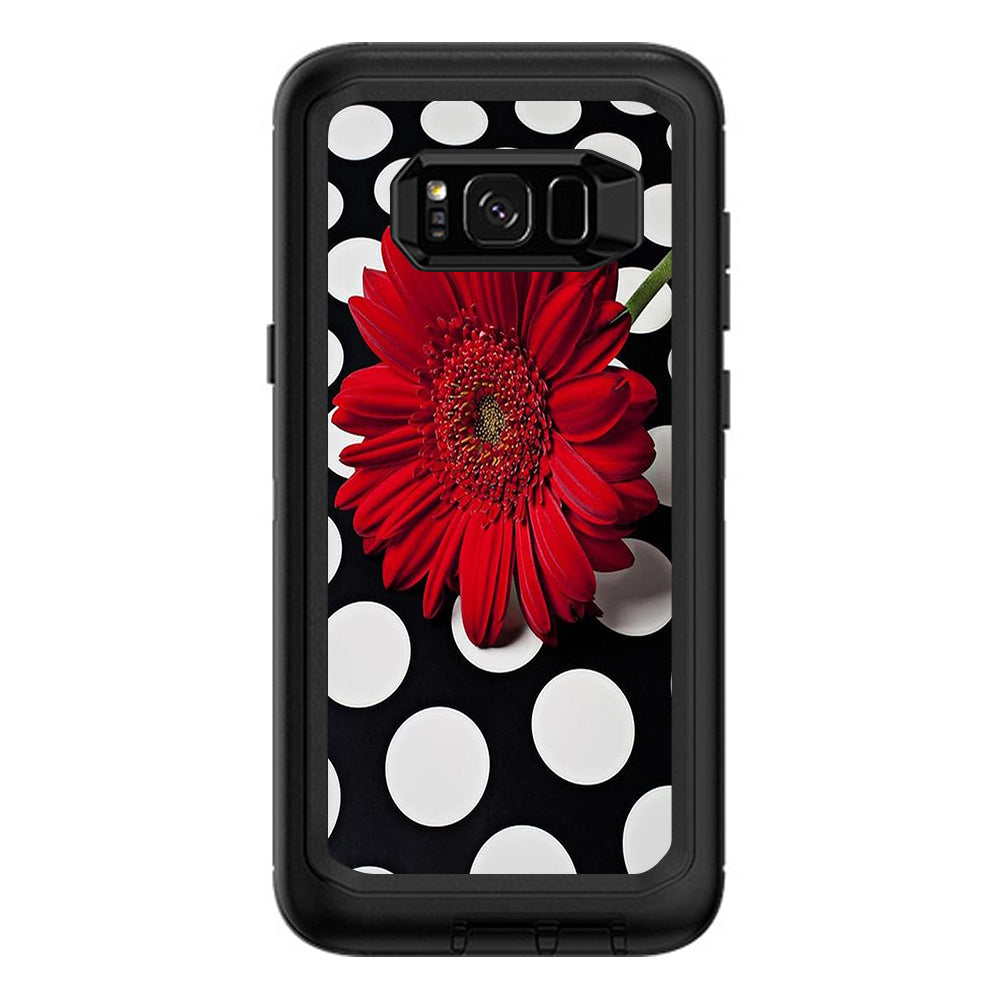  Red Flower On Polka Dots Otterbox Defender Samsung Galaxy S8 Plus Skin
