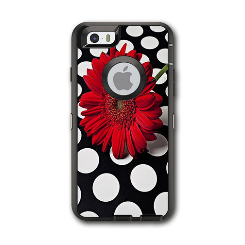  Red Flower On Polka Dots Otterbox Defender iPhone 6 Skin