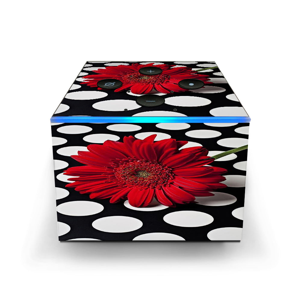  Red Flower On Polka Dots Amazon Fire TV Cube Skin