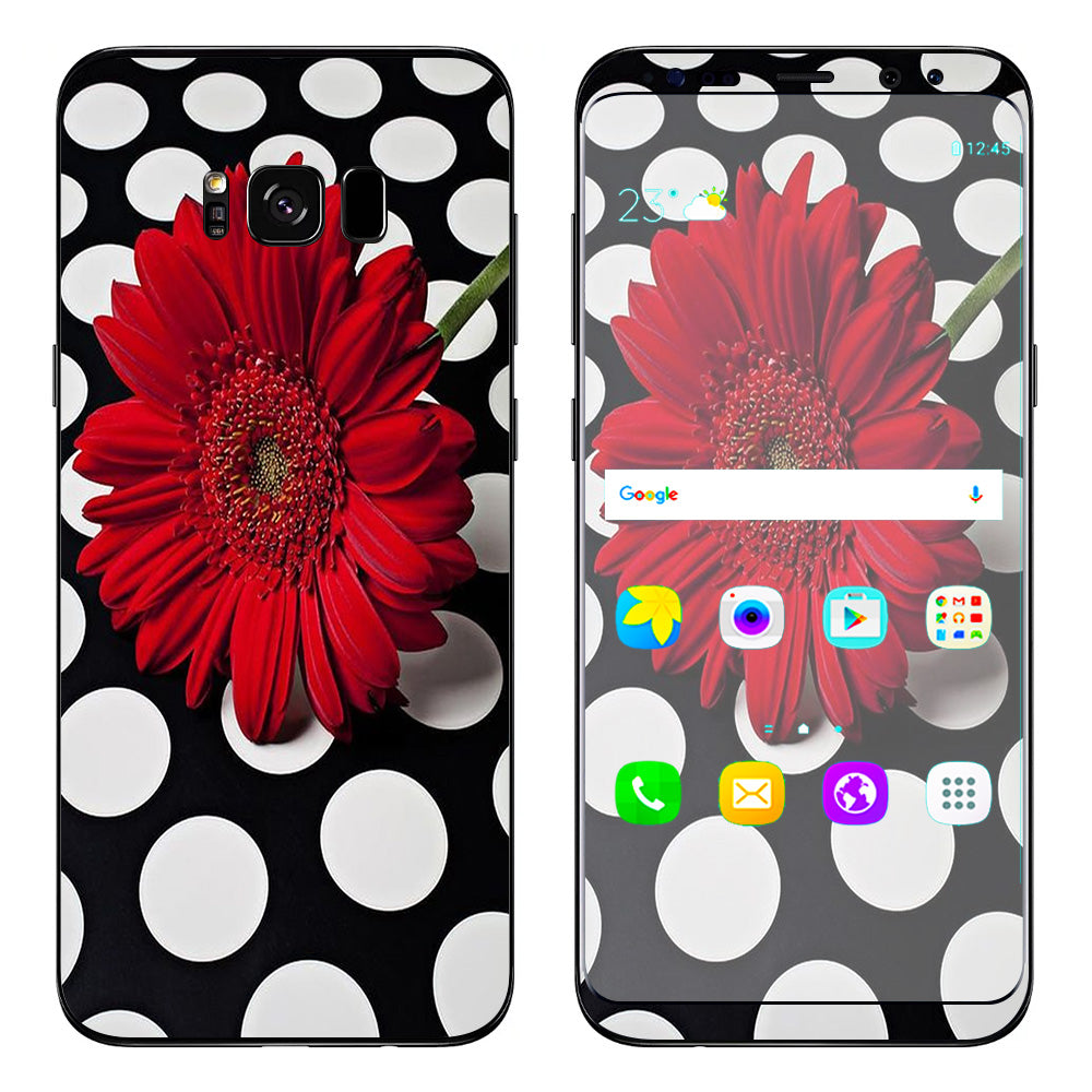  Red Flower On Polka Dots Samsung Galaxy S8 Skin