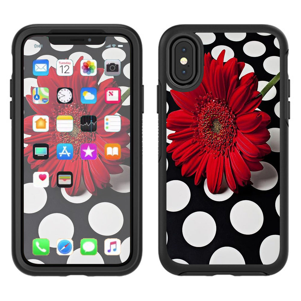  Red Flower On Polka Dots Otterbox Defender Apple iPhone X Skin