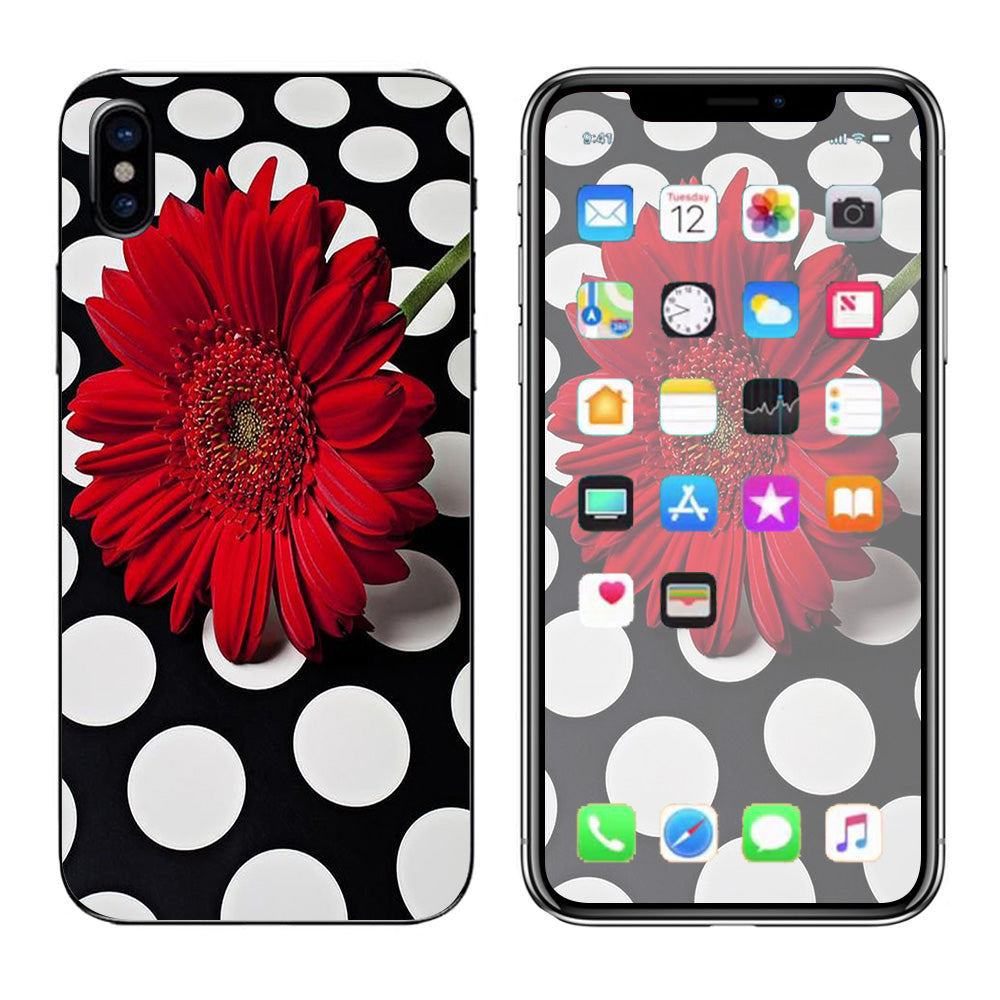  Red Flower On Polka Dots Apple iPhone X Skin