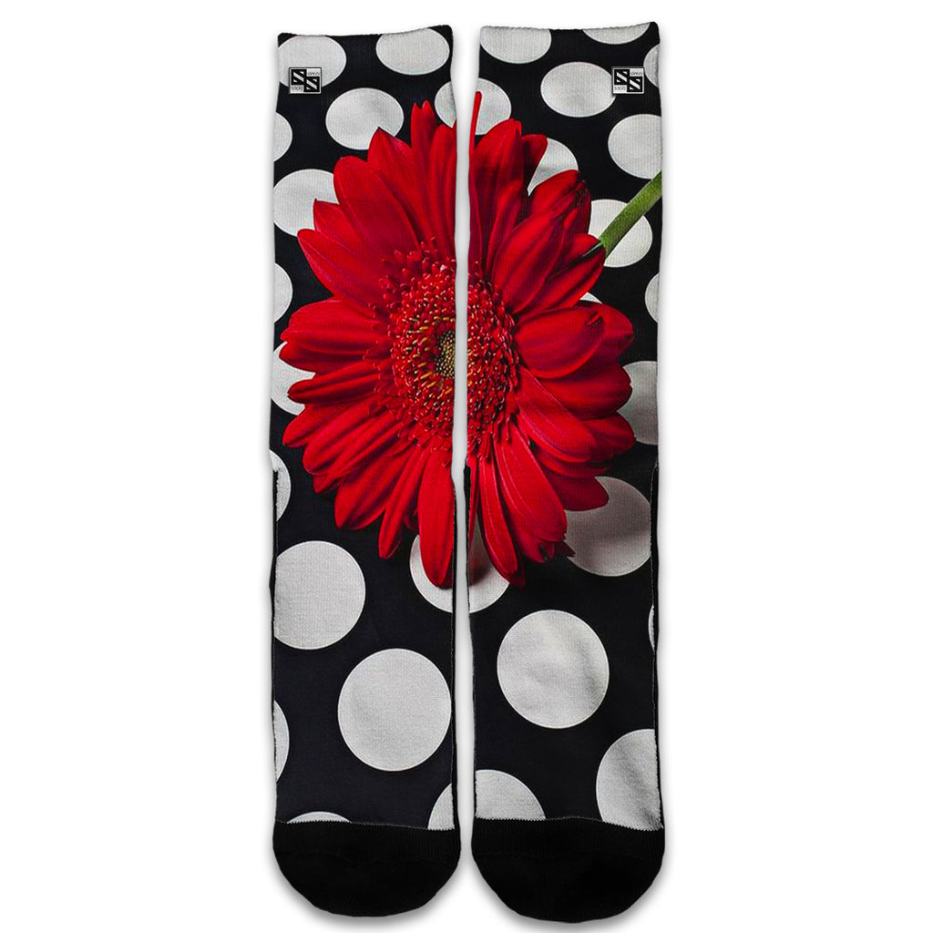  Red Flower On Polka Dots Universal Socks