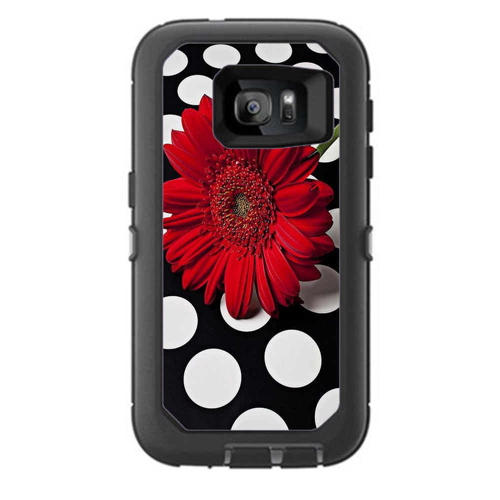  Red Flower On Polka Dots Otterbox Defender Samsung Galaxy S7 Skin