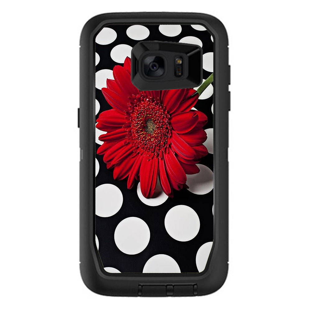  Red Flower On Polka Dots Otterbox Defender Samsung Galaxy S7 Edge Skin
